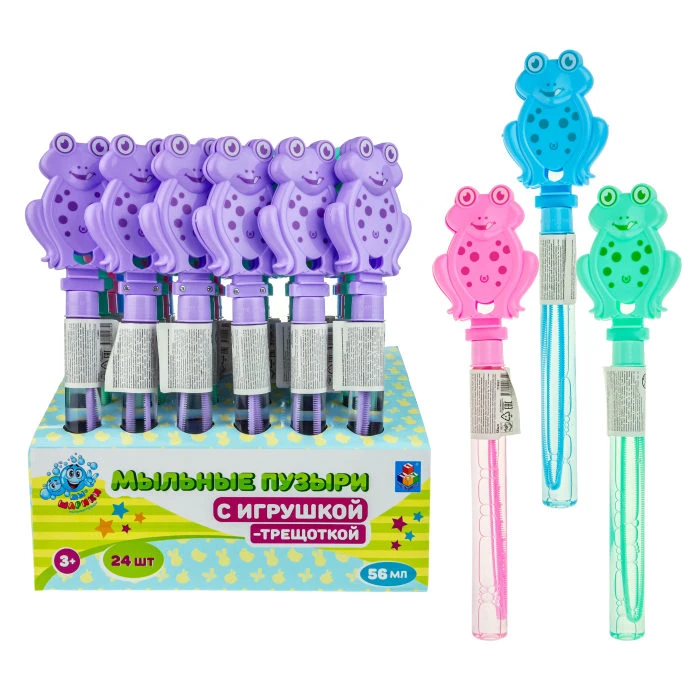 1TOY Мы-шарики! мыльные пузыри колба с лягушкой-трещоткой, 56 мл, д/б 1TOY Мы-шарики! мыльные пузыри колба с лягушкой-трещоткой, 56 мл, д/б