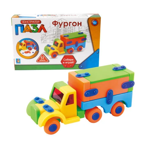 1toy конструктор-пазл Фургон,48 дет.,кор.16х11х4см, Т59942