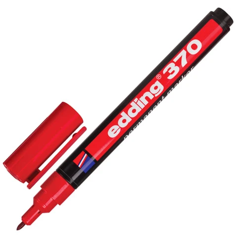 Маркер перманентный (нестираемый) EDDING 370, КРАСНЫЙ, тонкий наконечник, 1 мм,
