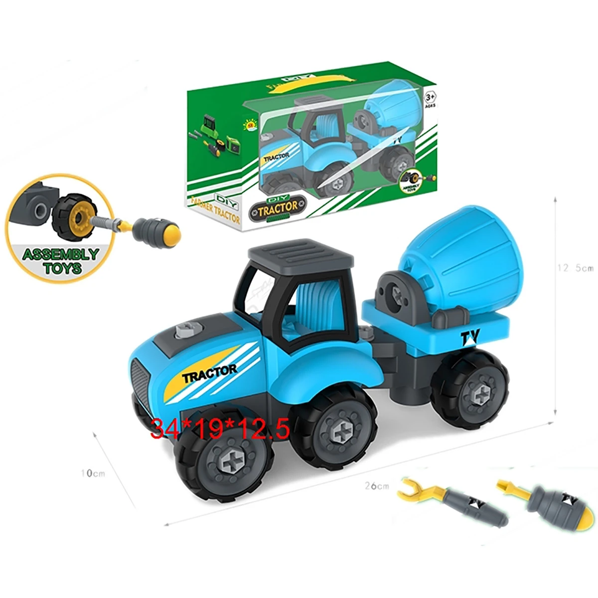 Конструктор-скрутка Трактор-бетономешалка, 34х19х12,5, кор.