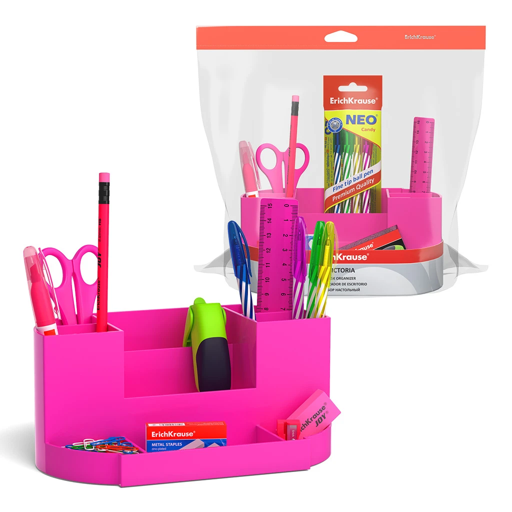 Набор настольный Erich Krause Victoria, Neon Solid, розовый