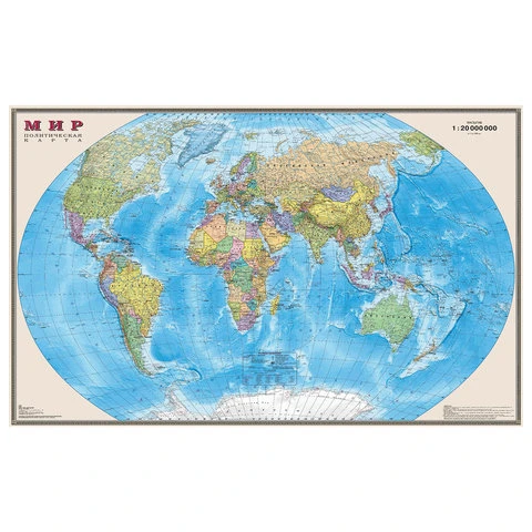 Карта настенная "Мир. Политическая карта", М-1:20 млн., размер 156х101