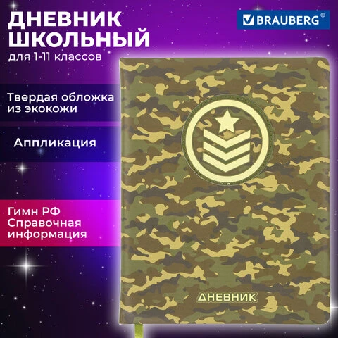 Дневник 1-11 класс 48 л., обложка кожзам (твердая), печать, аппликация,