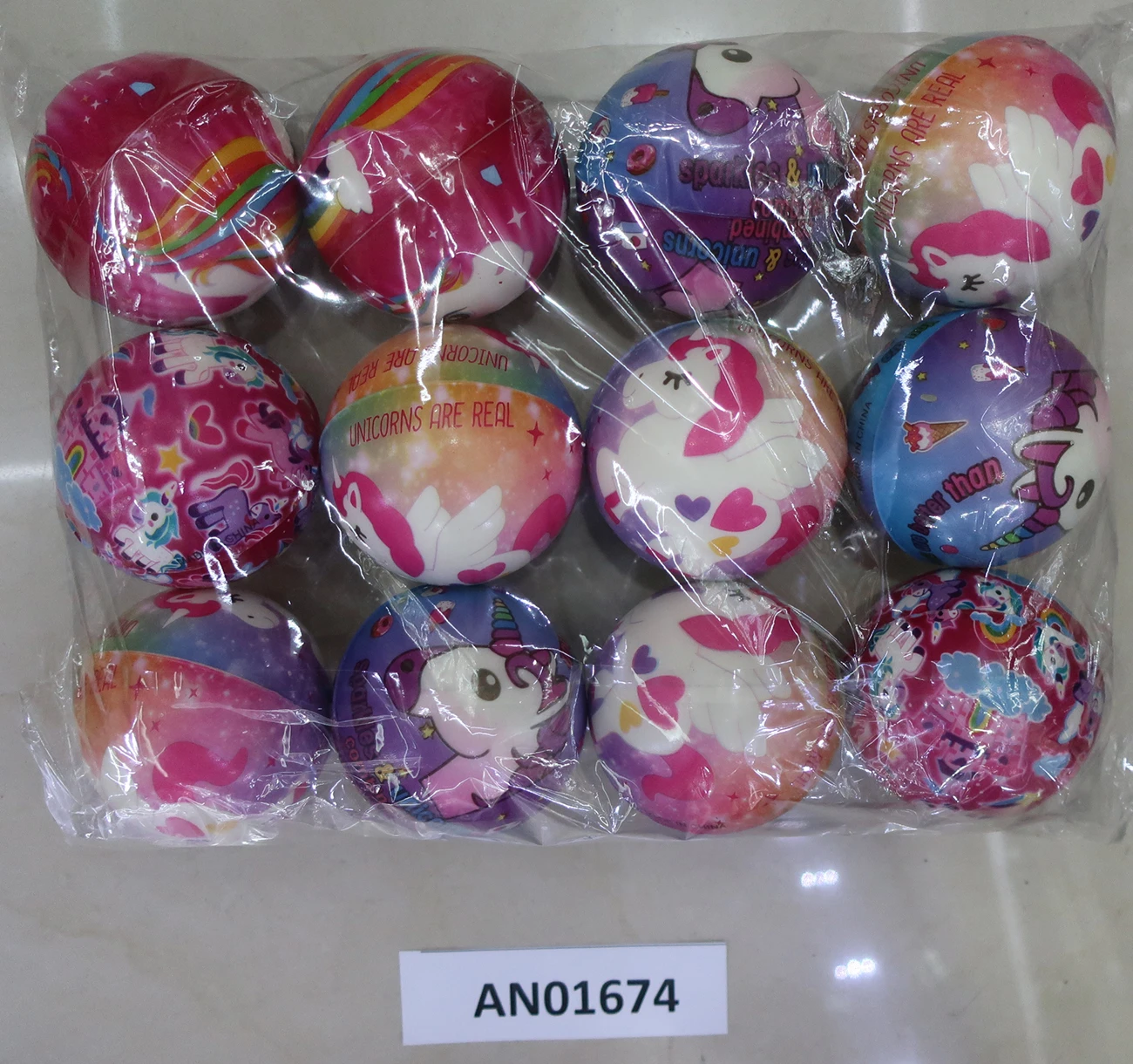 Мяч мягкий ППУ 7,6 см "Единорог" (12 шт. в упаковке) Арт. AN01674