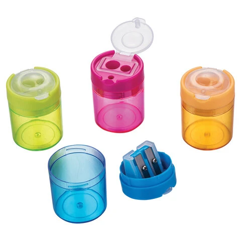 Точилка BRAUBERG "Office Round", 2 отверстия, с контейнером,
