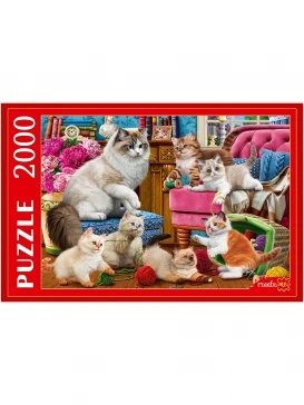 ПАЗЛЫ 2000 элементов. Ф2000-1524 КОШКА С ПУШИСТЫМИ КОТЯТАМИ