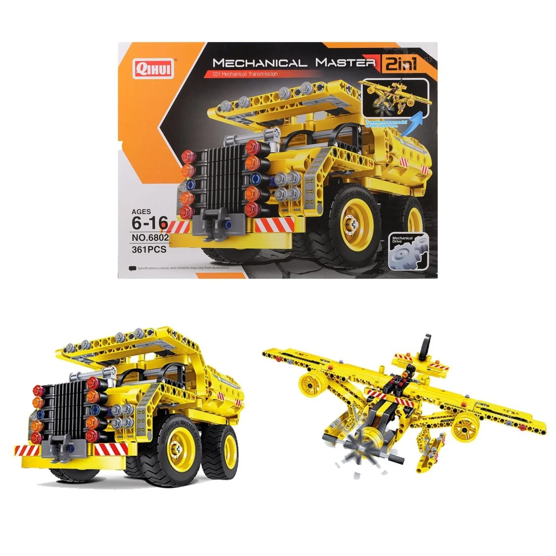 Конструктор 2в1, Самосвал-самолет, 361 деталь. 6802