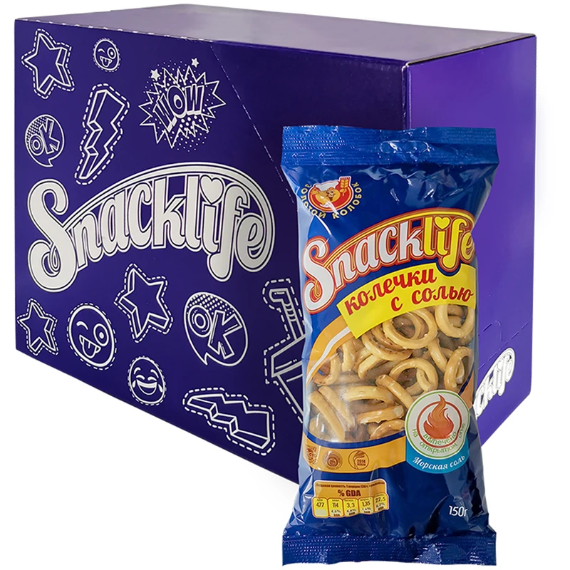 Колечки Золотой колобок "Snacklife" золотые с солью, 150г, пакет