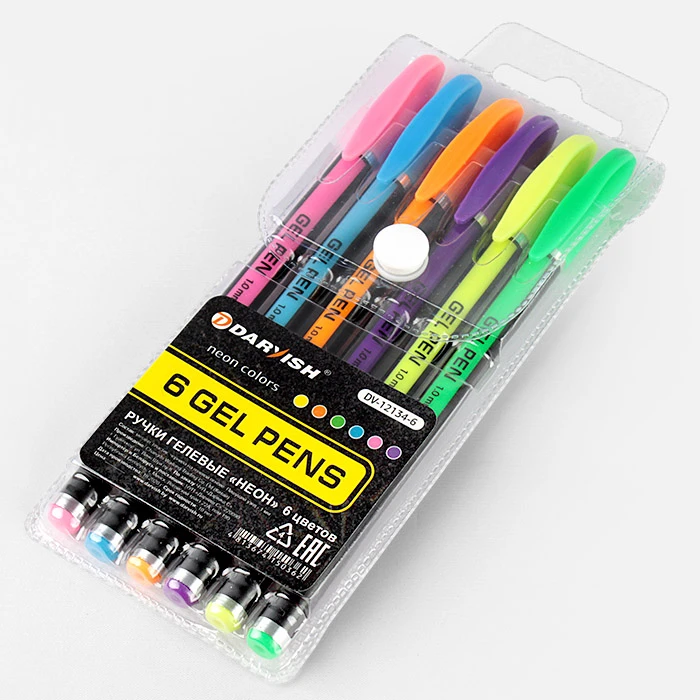 Набор ручек гелевых 6цв. "Darvish" неон