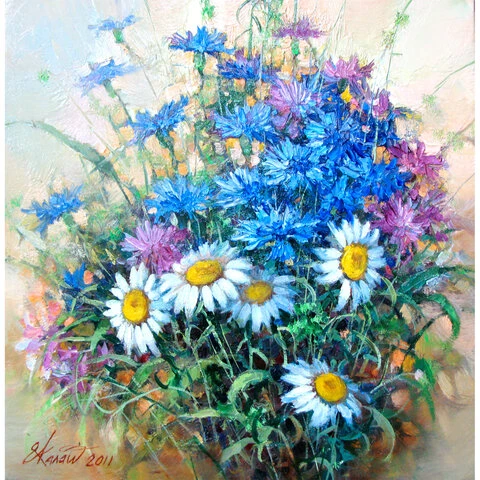 Картина стразами (алмазная мозаика) 30х40 см, ОСТРОВ СОКРОВИЩ "Васильки и