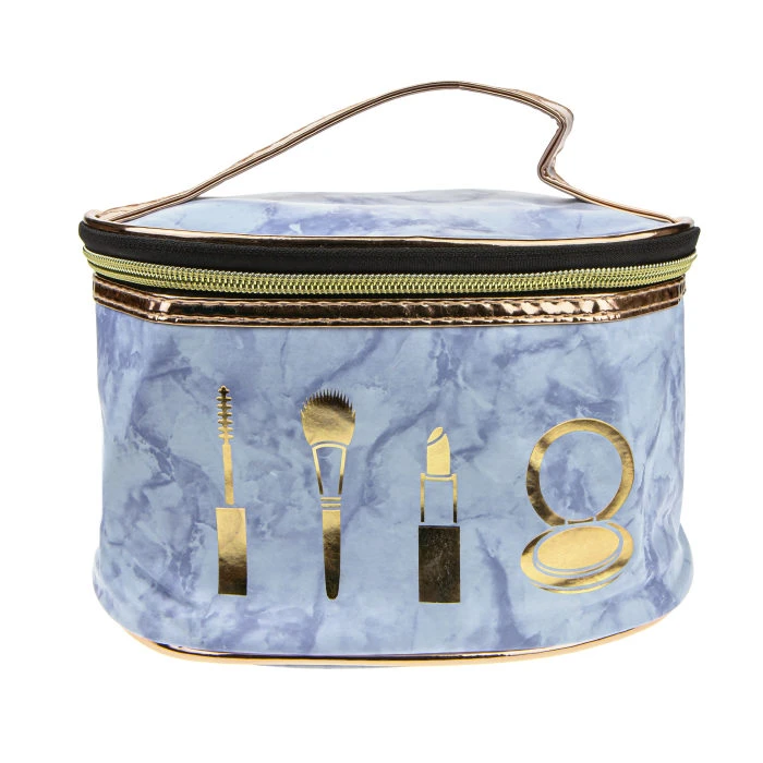 Lukky косметичка-чемоданчик мраморная с золотом, голубая, 21х23х16 см, пакет,
