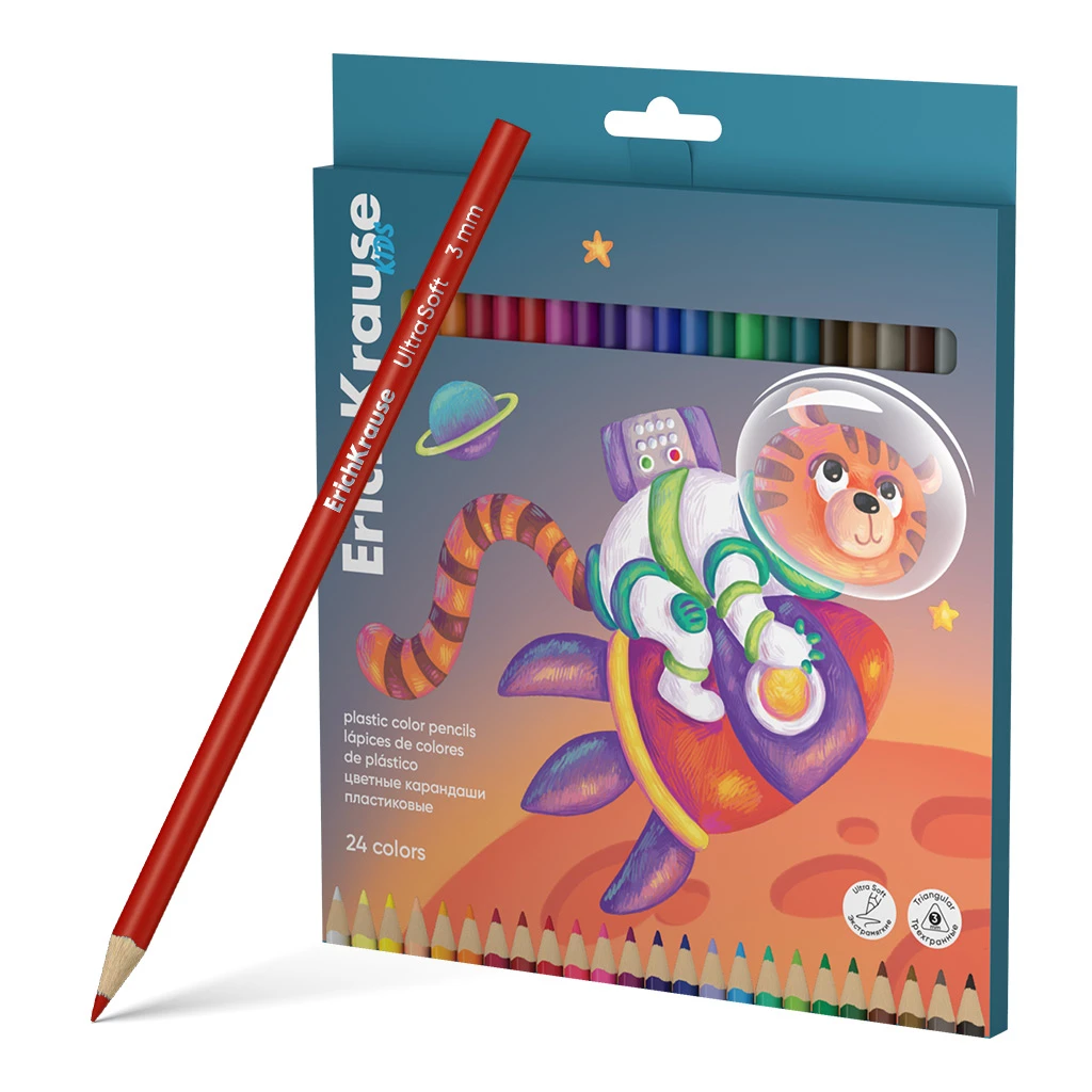 Цветные карандаши пластиковые Erich Krause Kids Space Animals трехгранные,