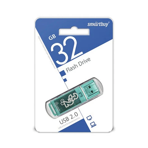 Флэш-диск 32 GB, SMARTBUY Glossy, USB 2.0, зеленый, SB32GBGS-G