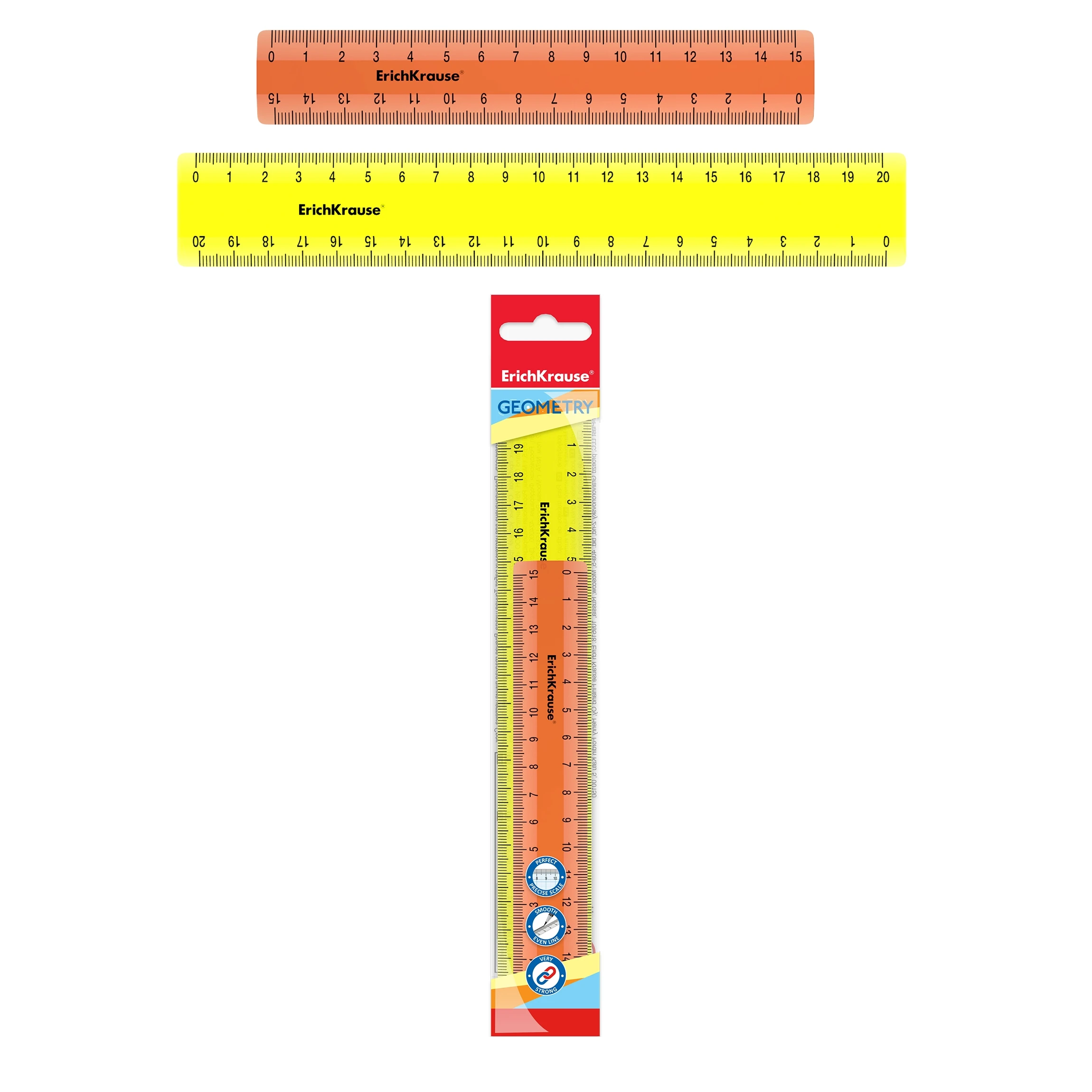 Набор из 2 линеек Erich Krause Neon, 15см - оранжевый, 20см - желтый, в флоупаке