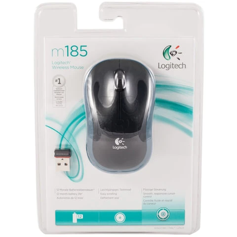 Мышь беспроводная LOGITECH M185, 2 кнопки + 1 колесо-кнопка, оптическая,