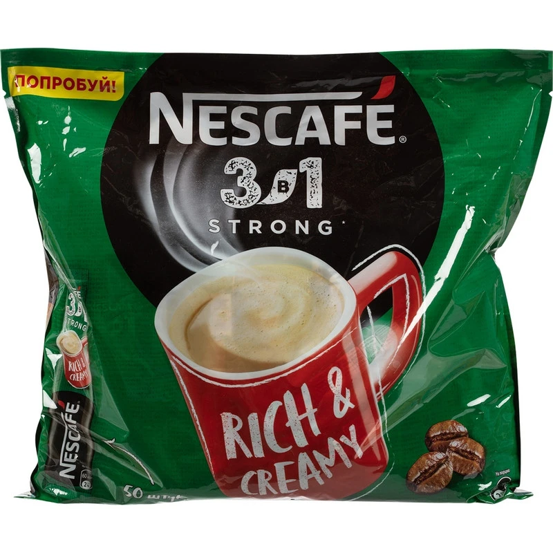 Кофе Nescafe 3 в 1 Крепкий раств., пакет, 50штx14,5г