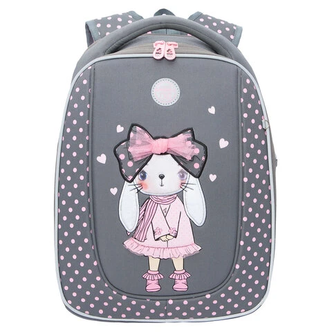 Ранец GRIZZLY анатомическая спинка, с брелоком, для девочек, "RABBIT",