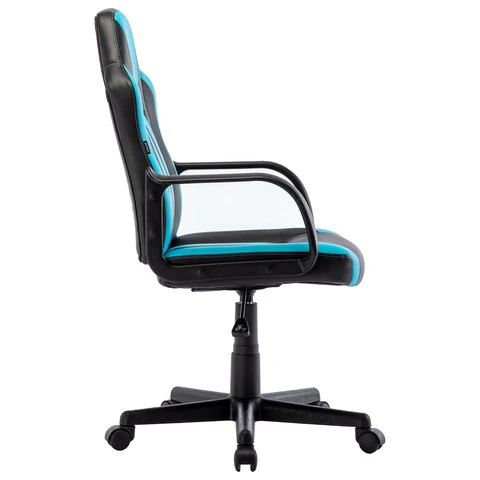 Кресло компьютерное "BRABIX Stripe GM-202", экокожа, черное/голубое,