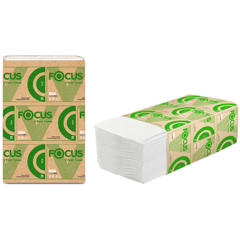 Полотенца бумажные лист Focus Eco (V-сл), 1 слойн., 250 л/пач, 23*20,5см, белые