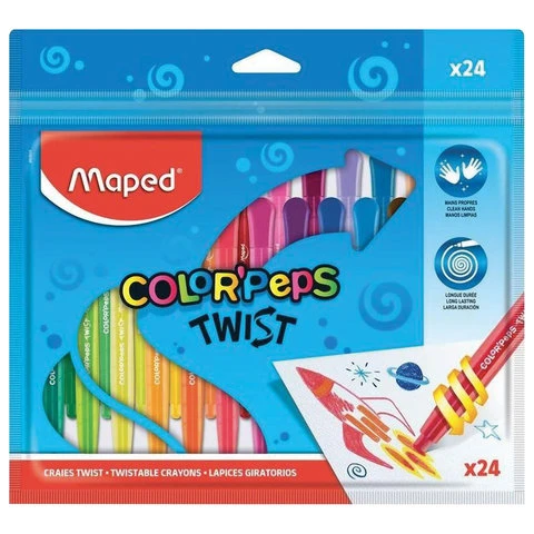Восковые мелки MAPED (Франция) "Color'peps Twist", 24 цвета,