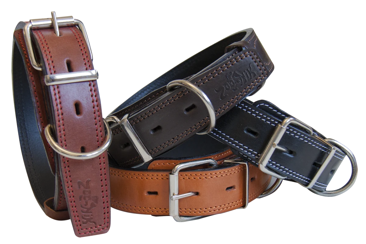 Ошейник кожаный двойной,серия "премиум-классик" 35мм, 41-53см, Зооник,