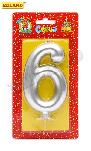 Свеча для торта Серебряный металлик (большая) Цифра 6 С-1878