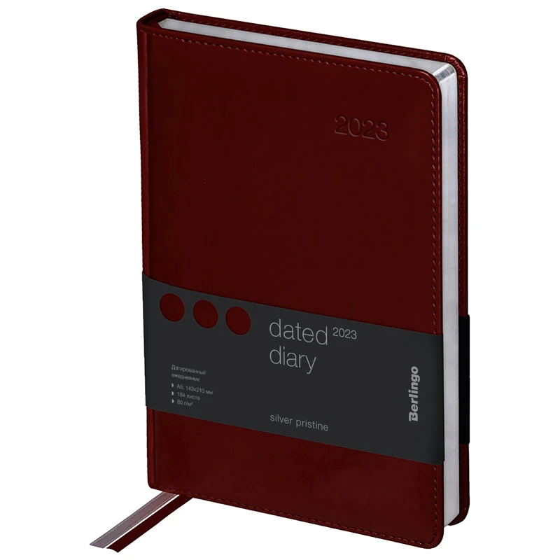 Ежедневник датированный 2023г., А5, 184л., кожзам, Berlingo "Silver