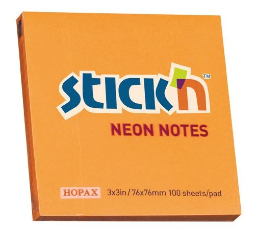 Блок самоклеящийся Stick`n 76x76 мм, 1 штука, 100 листов, 1 цвет, оранжевый,