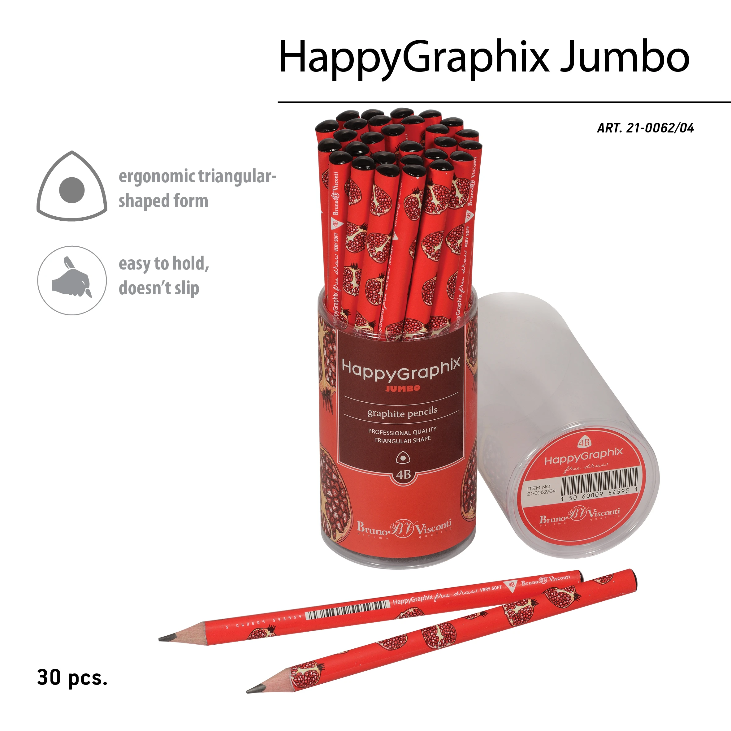 КАРАНДАШ ЧЕРНОГРАФИТОВЫЙ "HappyGraphix Jumbo. Fresh & fruity. Гранат"