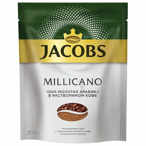 Кофе молотый в растворимом JACOBS "Millicano", сублимированный, 200 г,