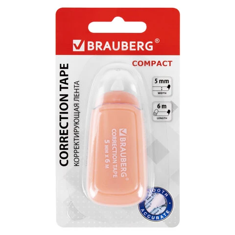 Корректирующая лента BRAUBERG COMPACT PLUS PASTEL, 5 мм х 6 м, корпус ассорти,