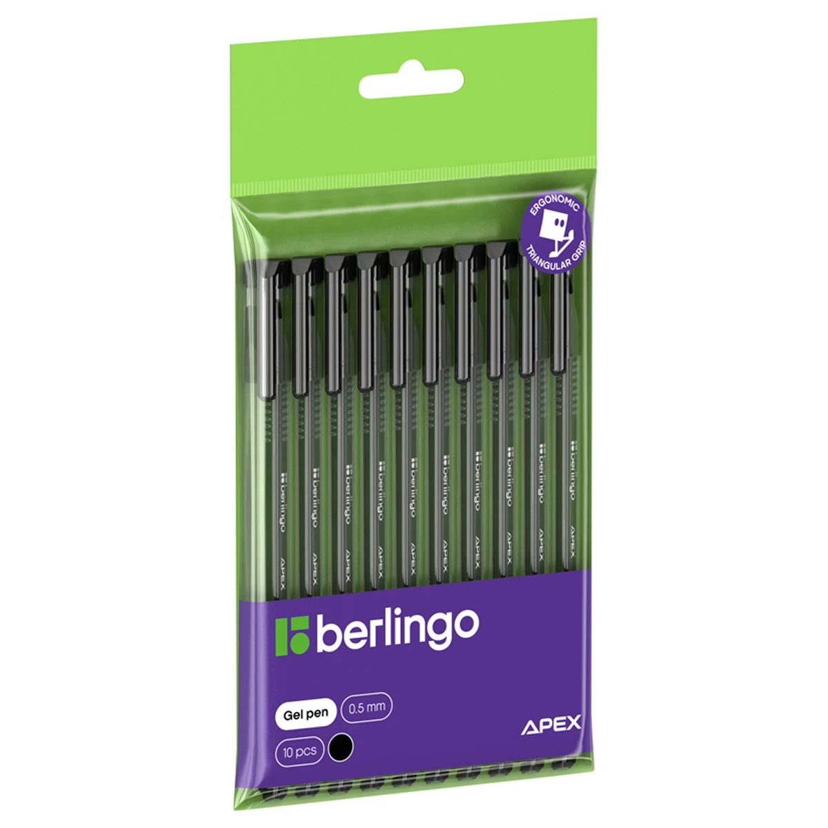 Ручка гелевая Berlingo "Apex", черная, 0,5мм, 10 штук, пакет с ЕП