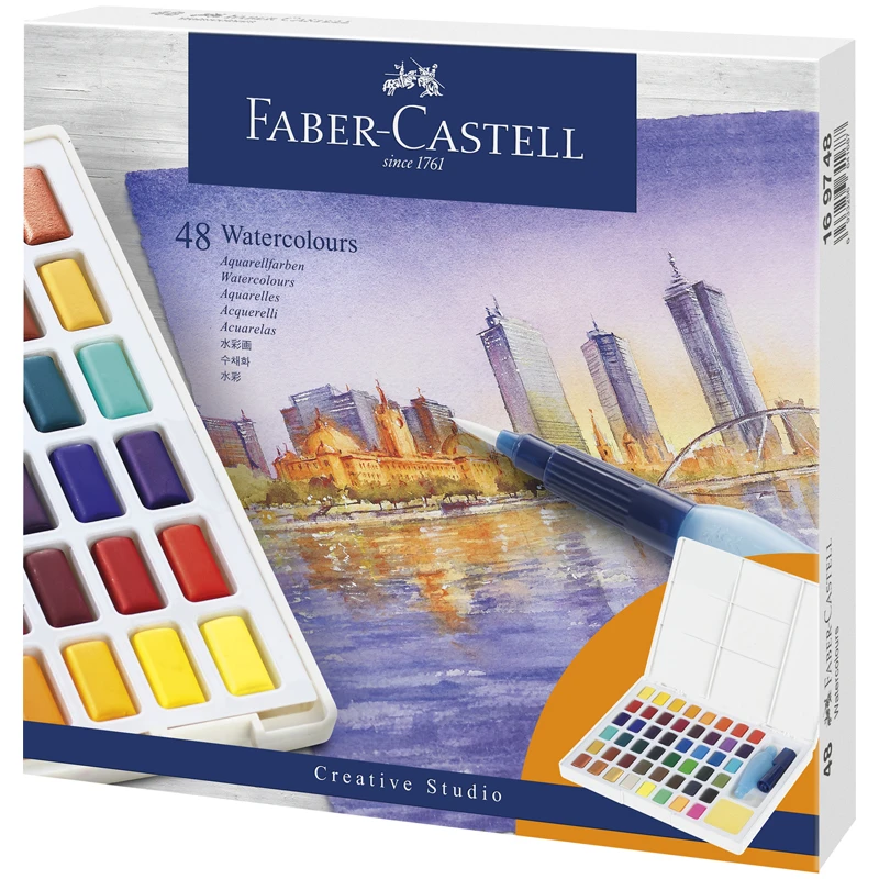 Акварель художественная Faber-Castell "Watercolours", 48цв., кюветы, +