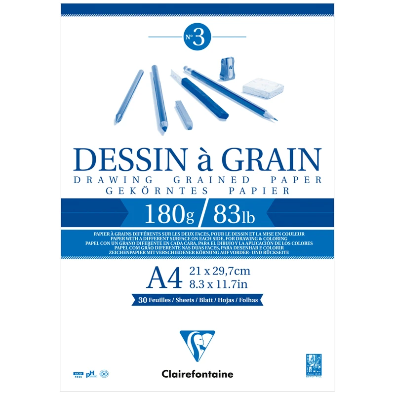 Скетчбук 30л. А4 на склейке Clairefontaine "Dessin a grain", 180г/м2,