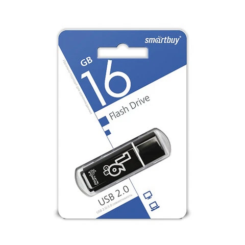 Флэш-диск 16 GB, SMARTBUY Glossy, USB 2.0, черный, SB16GBGS-K