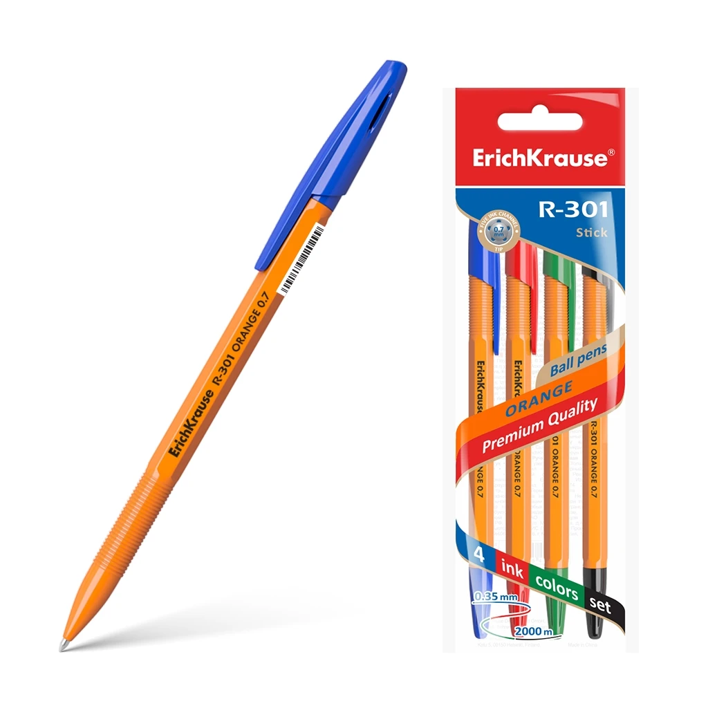 Ручка шариковая Erich Krause® R-301 Orange Stick 0.7, цвет чернил: синий,