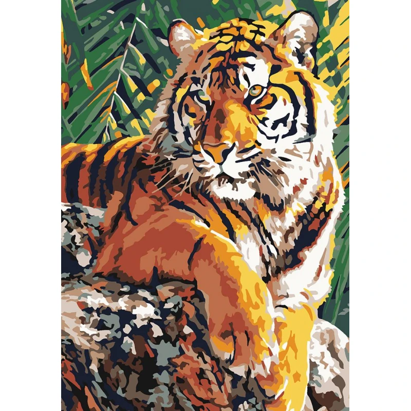 Картина по номерам Тигр на камне Кпн-099