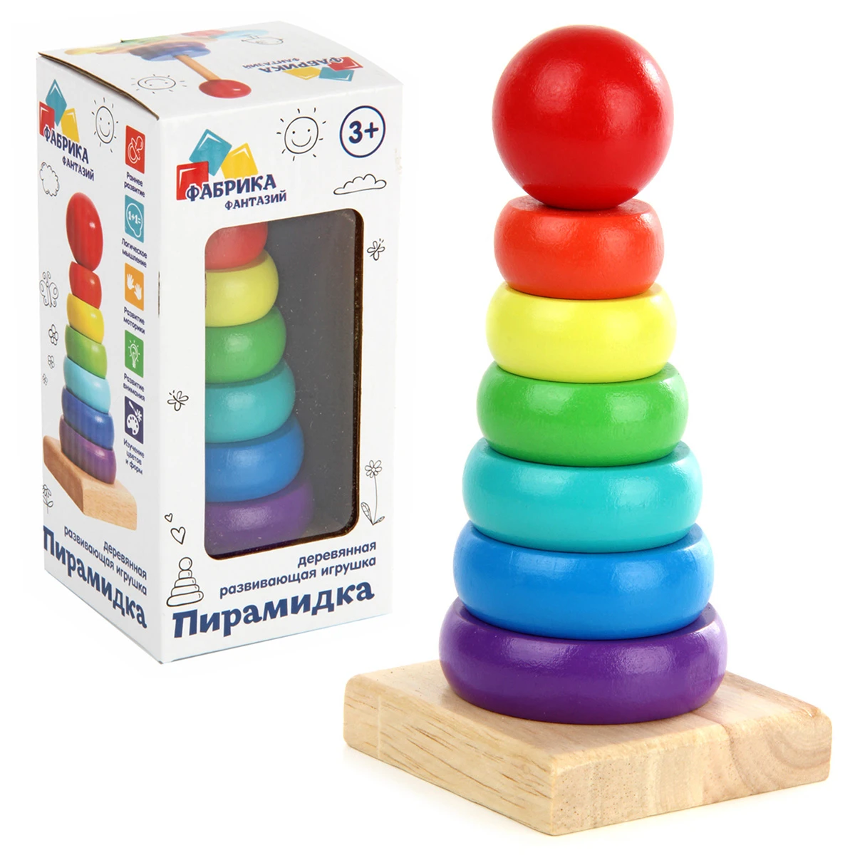 Деревянная игрушка Пирамидка "Яркие цвета", 13.5 см.