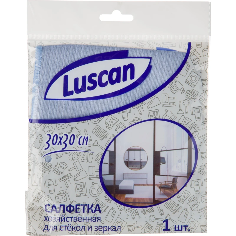 Салфетка хозяйственная Luscan из микрофиб для стекол и зеркал 230г/м2 30х30см