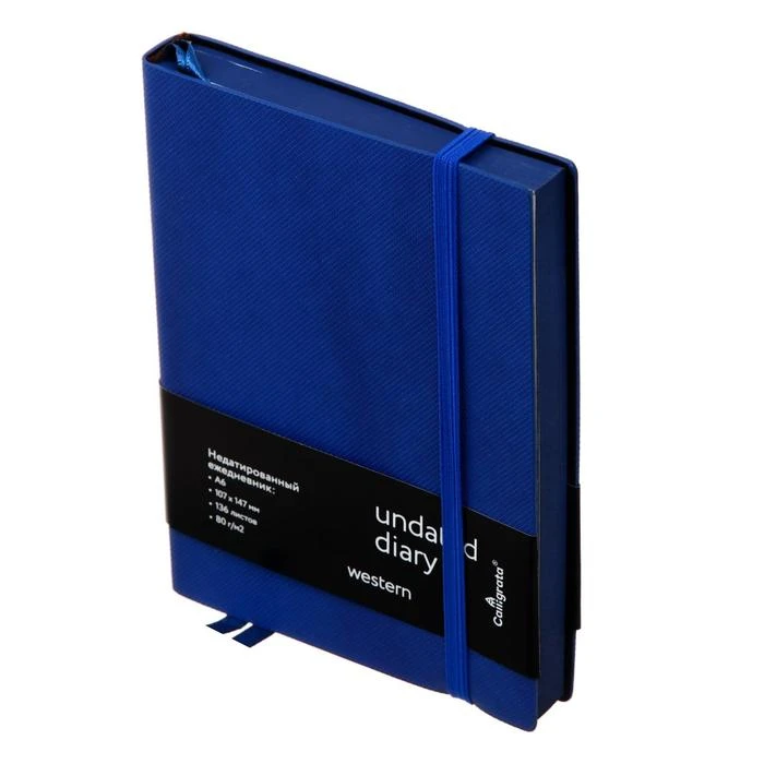 Ежедневник недатированный Western A6, 136 листов в клетку, кожзам, синий, синий