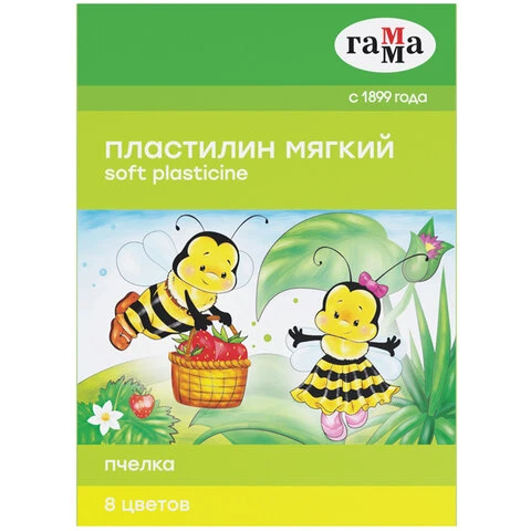 Пластилин восковой ГАММА "Пчелка", 8 цветов, 120 г, со стеком, Пластилин восковой ГАММА "Пчелка", 8 цветов, 120 г, со стеком,