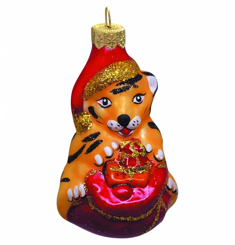 Елочное украшение "Тигренок с подарком", в подарочной упаковке, h-9