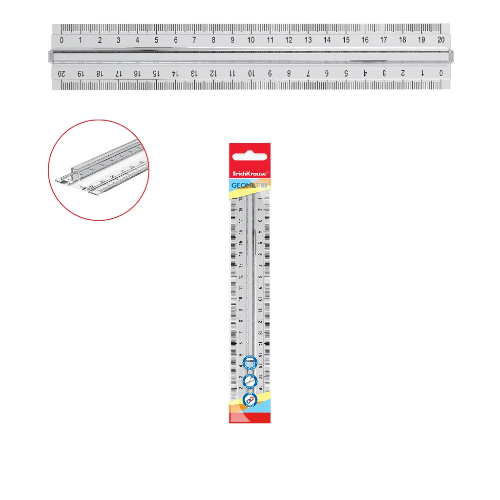 Линейка с держателем пластиковая ErichKrause® Clear, 20см, прозрачный, во