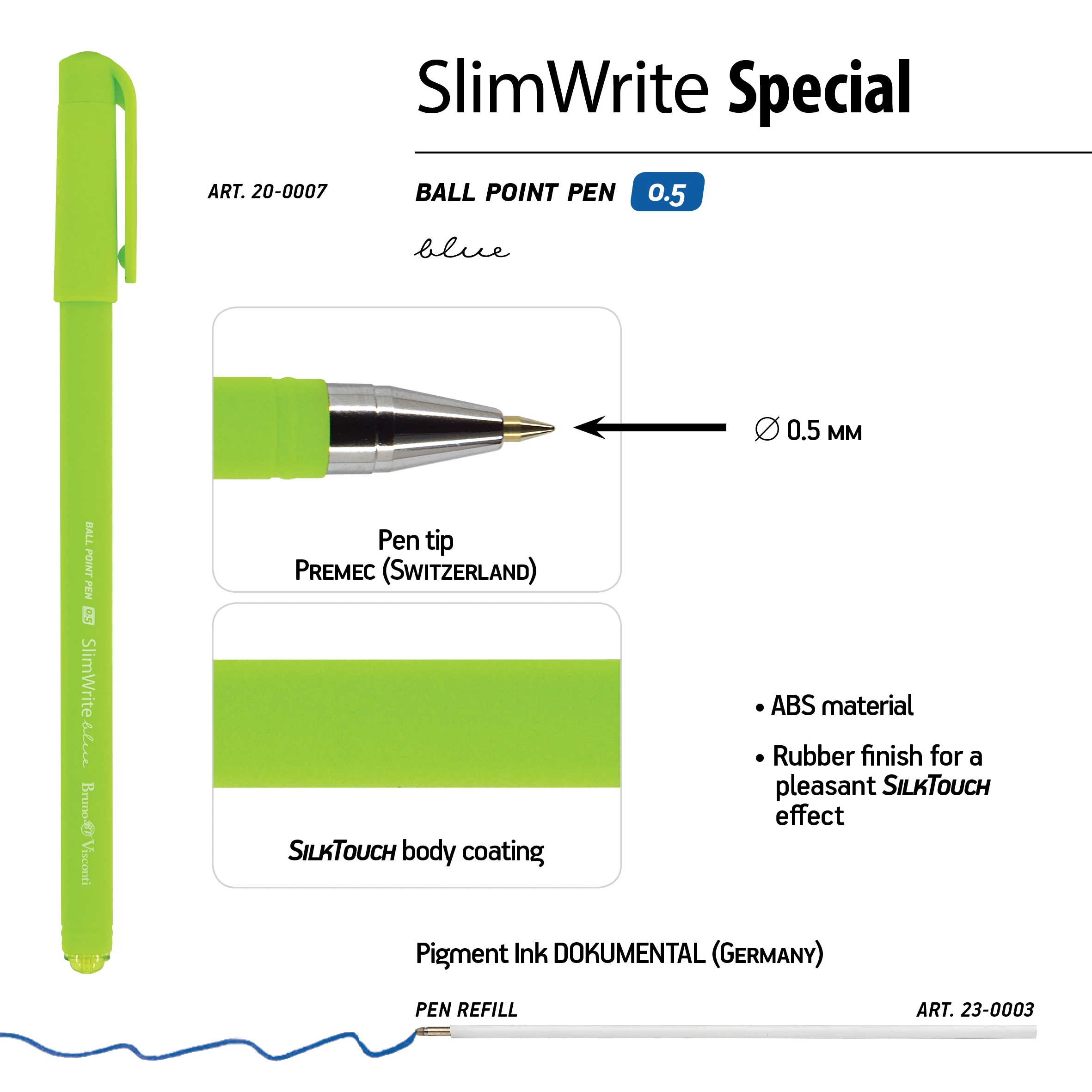 РУЧКА "SlimWrite.SPECIAL" ШАРИКОВАЯ 0.5 ММ, СИНЯЯ (4 цвета корпуса)