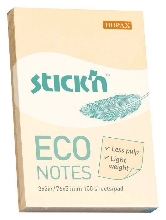 Блок самоклеящ. Stick`n ECO 51x76 мм 1 шт 100 л. 1 цв. желт. пастель