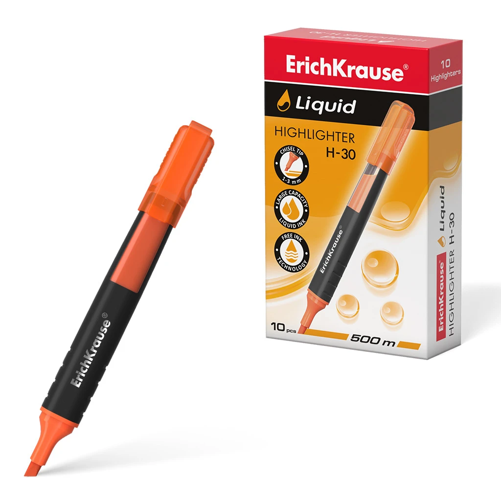 Текстмаркер Erich Krause Liquid H-30, цвет чернил оранжевый (в коробке по 10