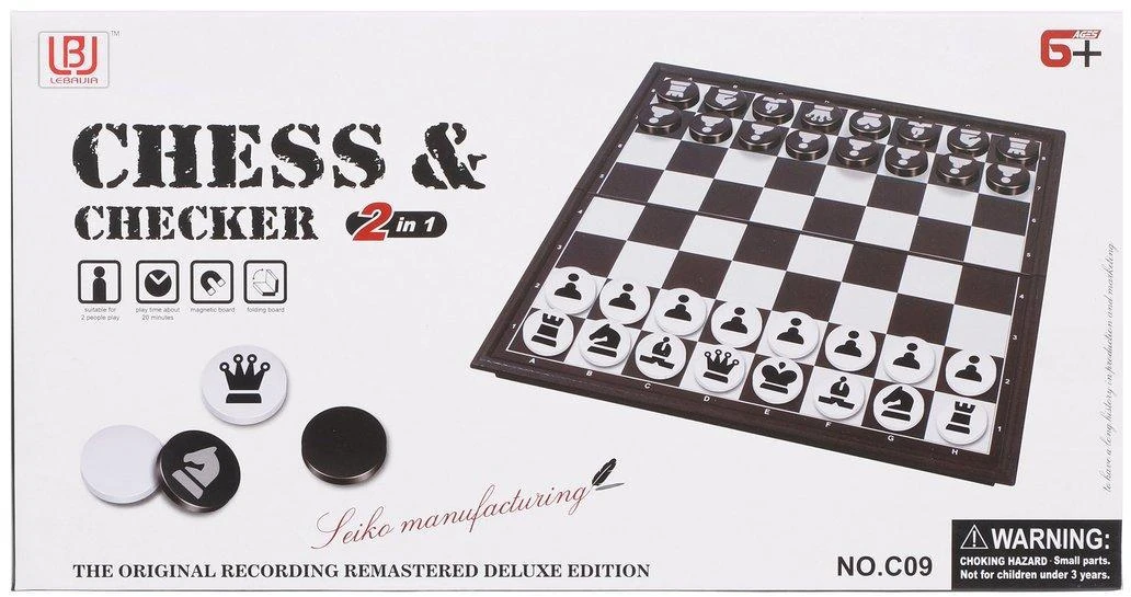 Настольная игра 2 в 1 Шахматы, шашки, поле 30*30 см, коробка. C09