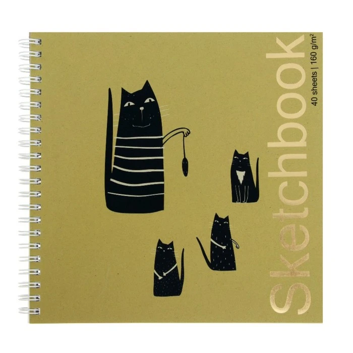 Скетчпад 195х195, 40 листов на гребне "КотоТрени", твёрдая подложка,