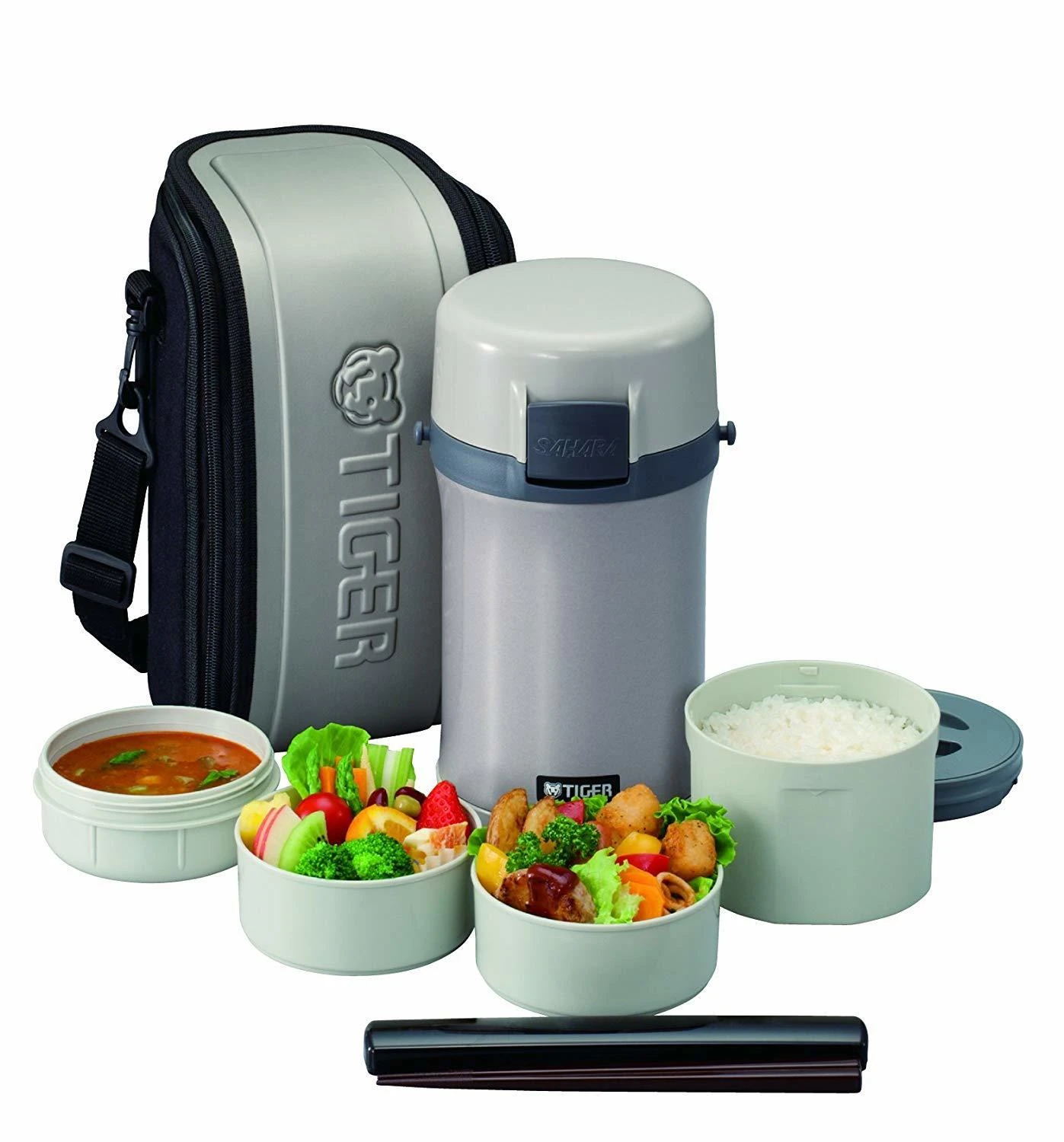 Термос для еды с контейнерами Tiger LWU-F (0,61л, 2x0,3л, 0,27л), стальной +