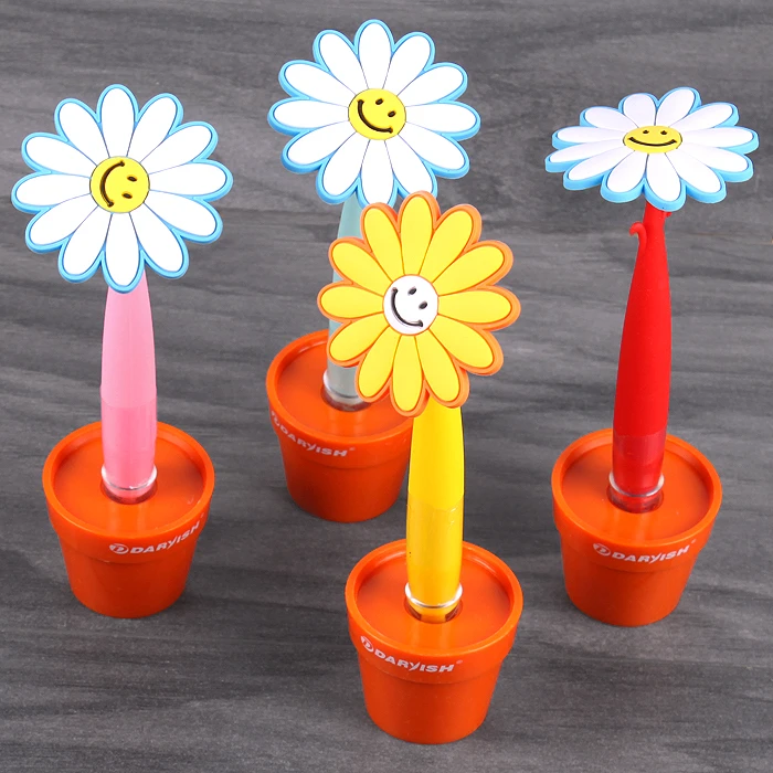 Ручка шариковая синяя "Ромашка в горшке"